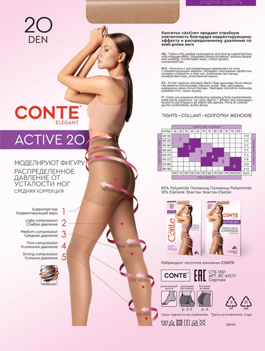 Conte Elegant Active 20 Den Sheer Control Top Pantyhose