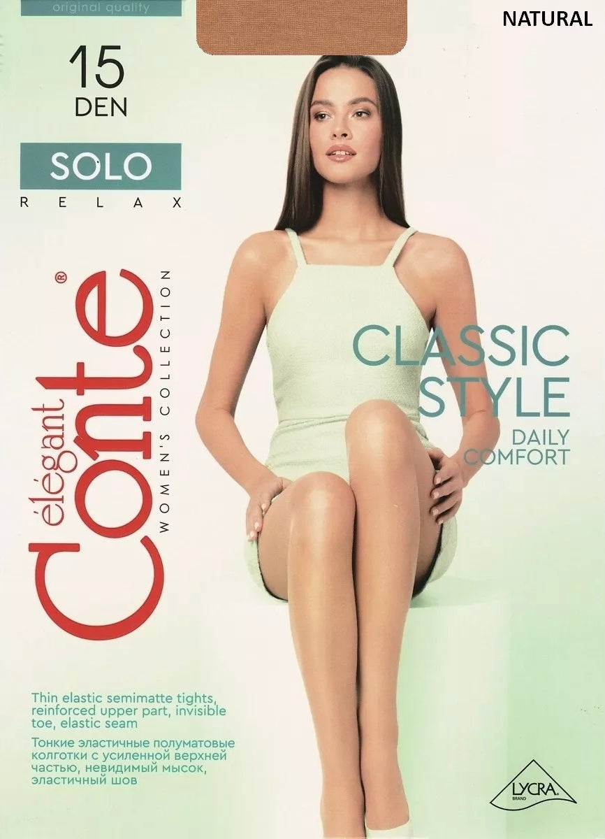 Conte Tights Classic Matte Effect Sheer Pantyhose with Control Top Solo  15 Den