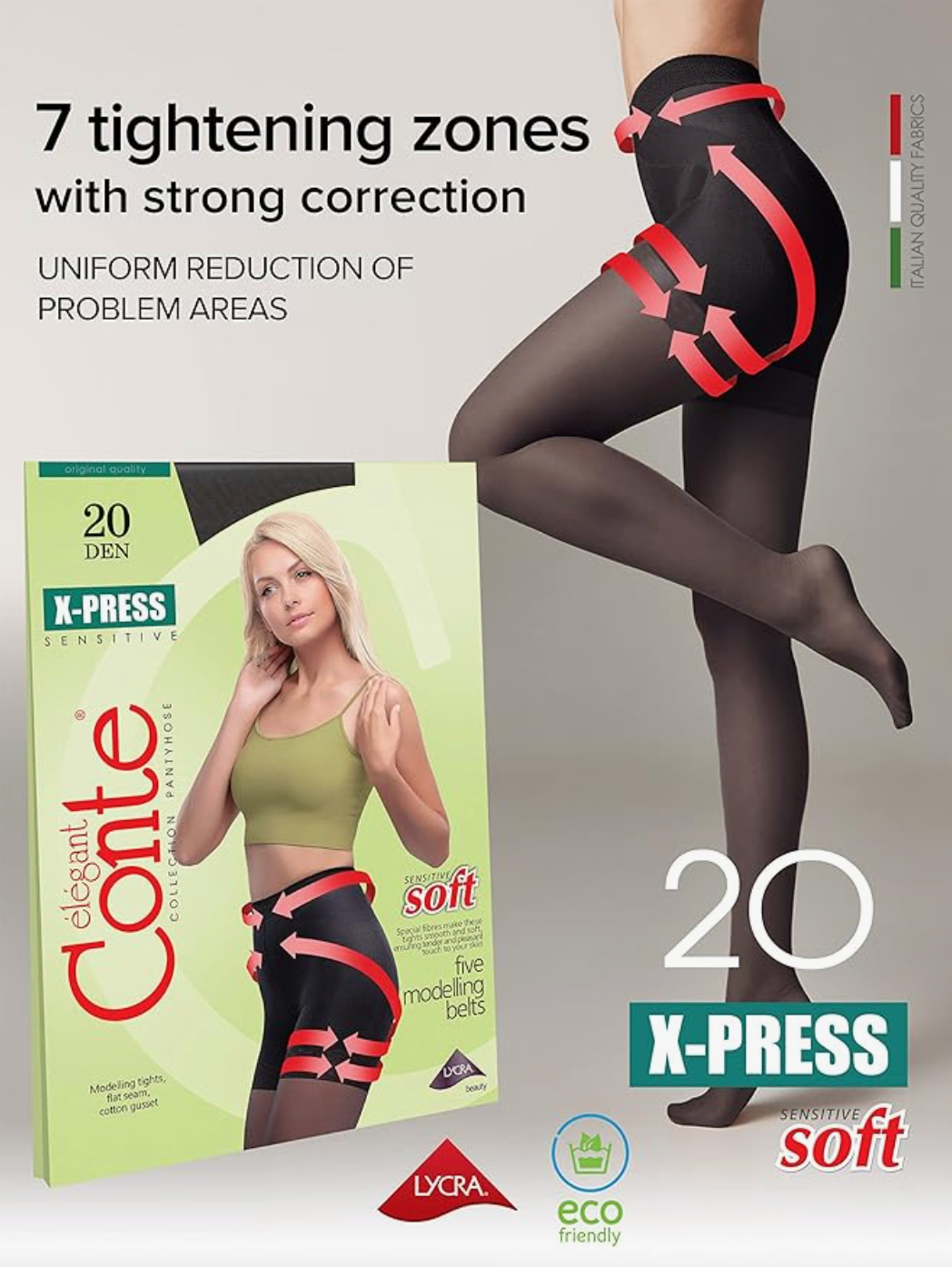 Conte Elegant X-Press 20 Den - High Waist Control Top Push Up Shaping Sheer Pantyhose Tights